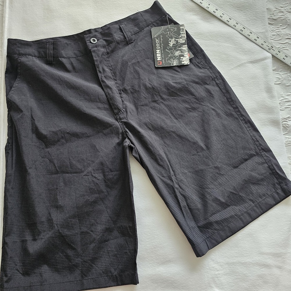 NBN Gear Long Shorts 38 Black &‎ Grey Subtle Plaid New With Tags